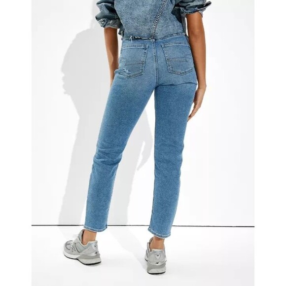 American Eagle Sz 10 Short Stretch Mom Jean Campus Brights High Waist Distressed - Picture 3 of 15